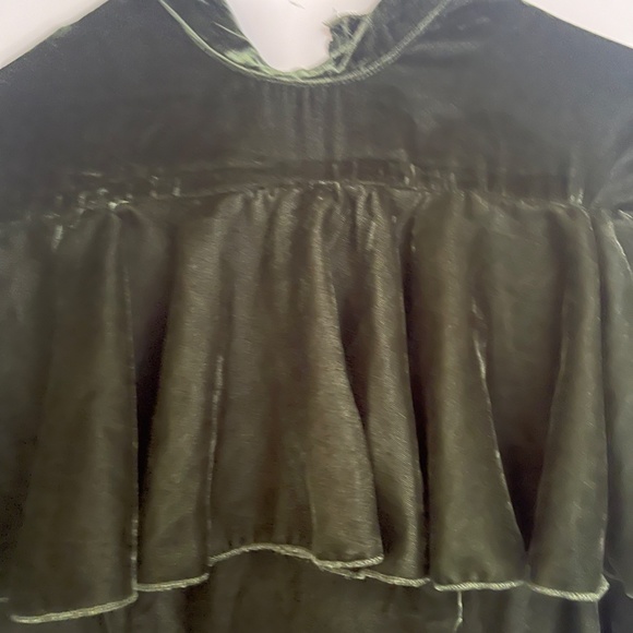 ASOS Trumpet Sleeve Velvet Midi Dress Green - Picture 7 of 10